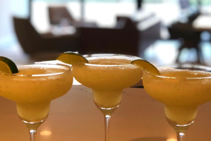 Beverage overlooking the outdoors